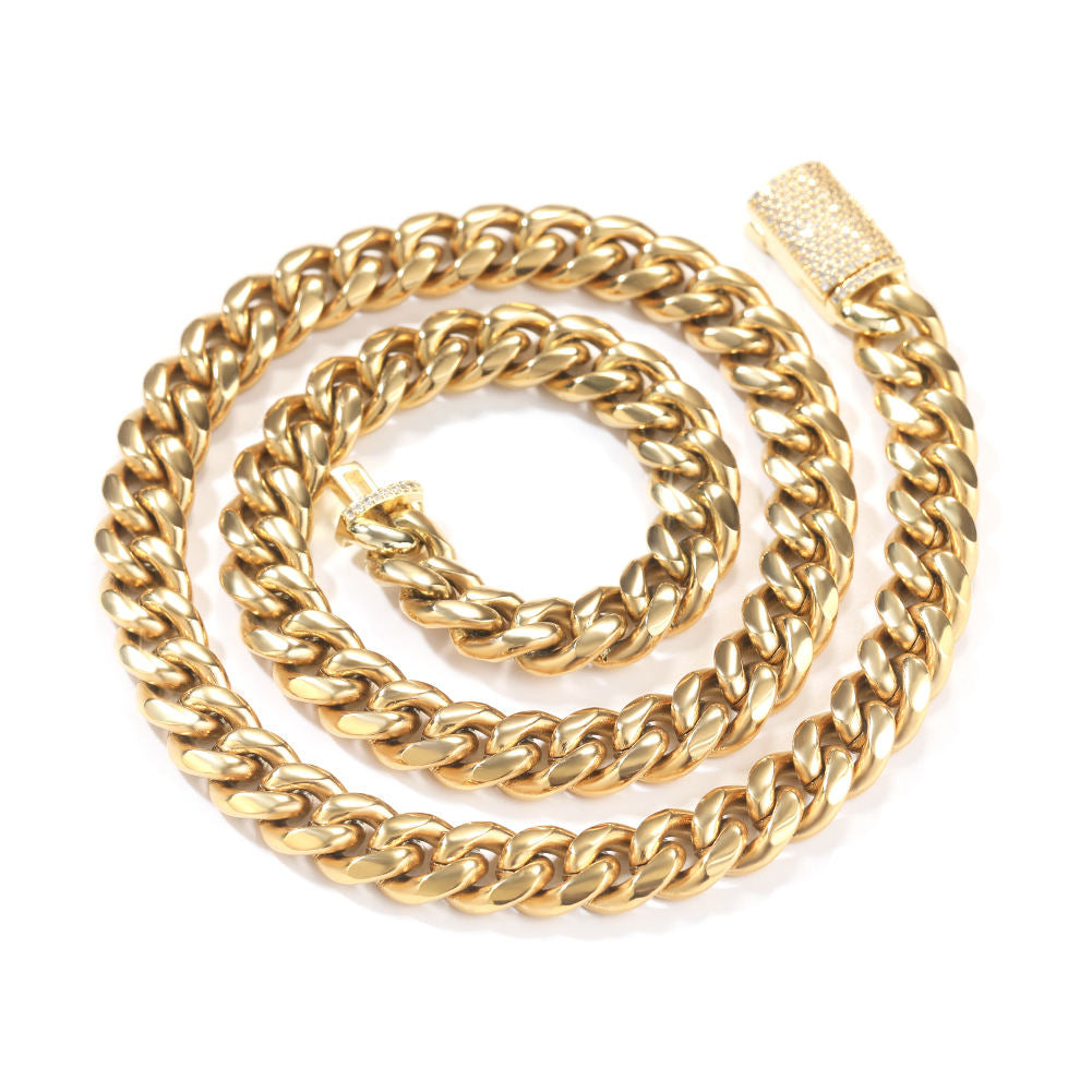 8MM Cuban Iced Clasp Bracelet (Gold)