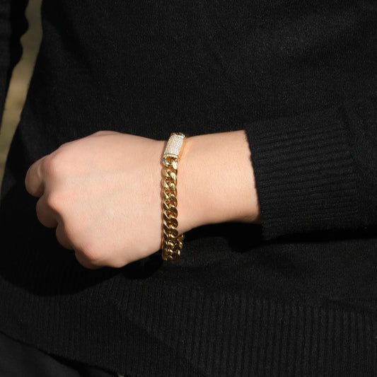 8MM Cuban Iced Clasp Bracelet (Gold)