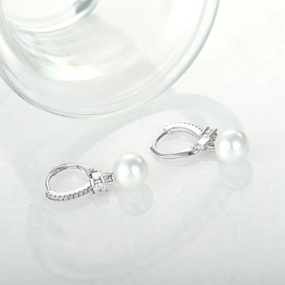 Diamond Pearl Huggie Earrings