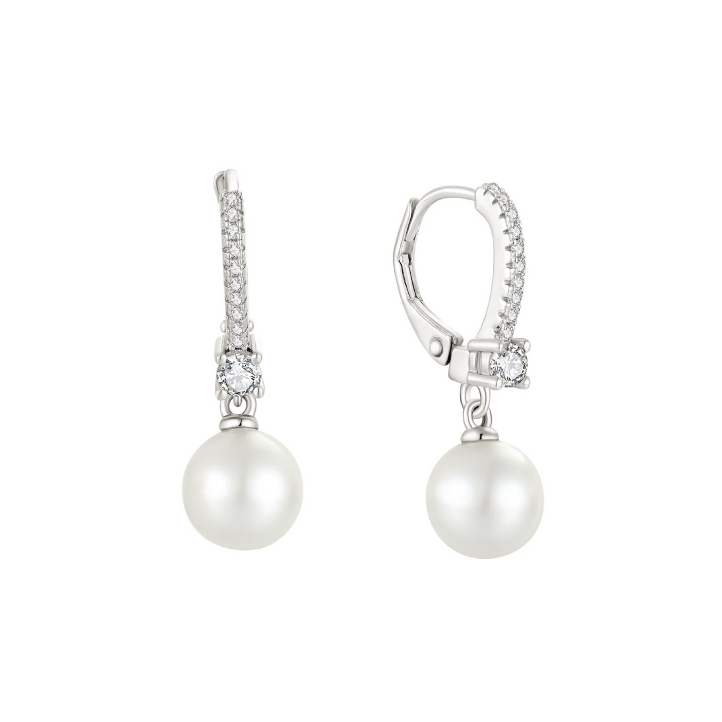 Diamond Pearl Huggie Earrings