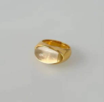 Gold ring on a light gray background