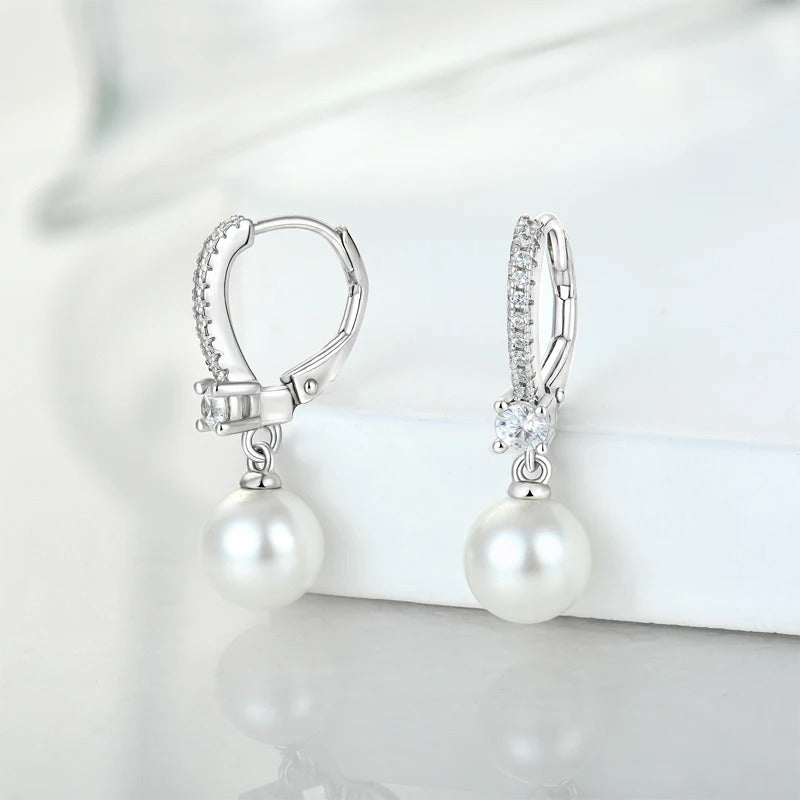 Diamond Pearl Huggie Earrings