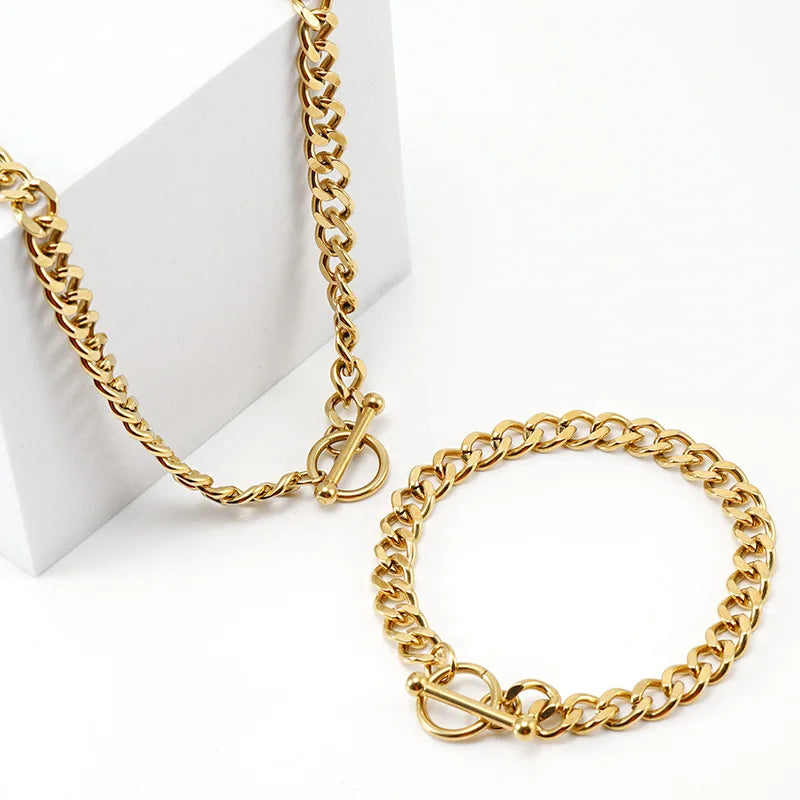 Toggle Chain and Bracelet Set (Gold)