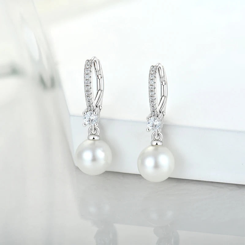 Diamond Pearl Huggie Earrings