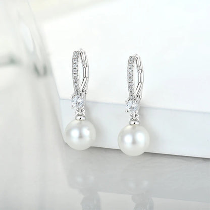 Diamond Pearl Huggie Earrings