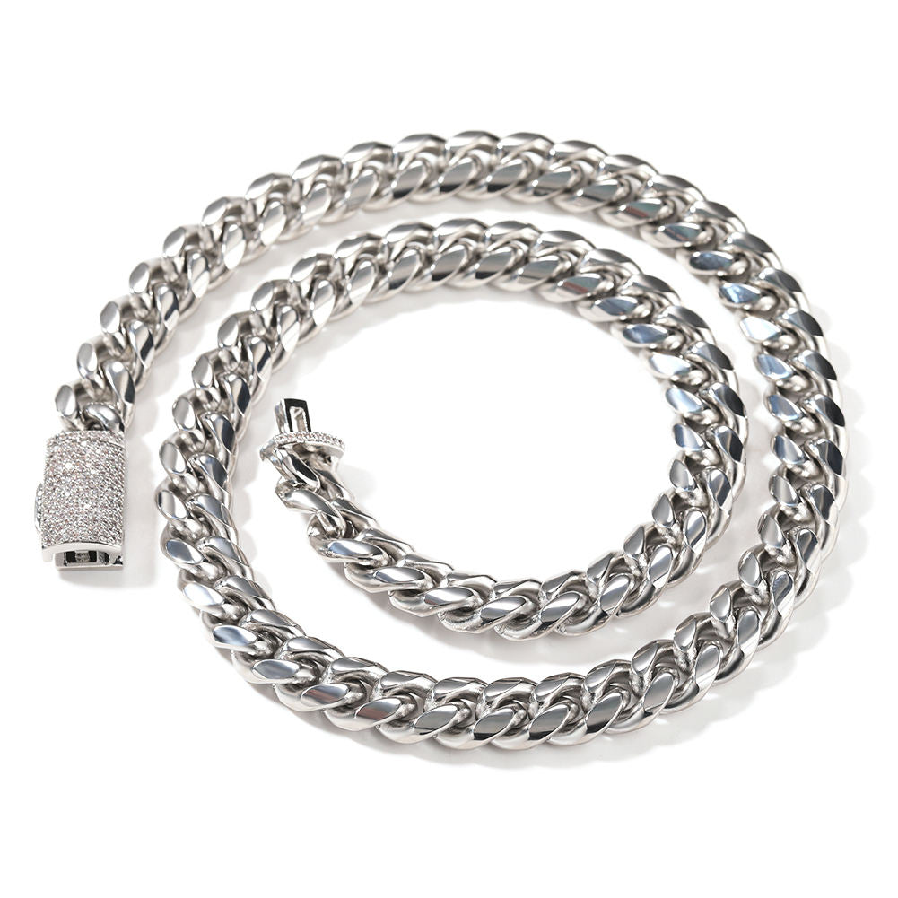 8MM Cuban Iced Clasp Bracelet (Silver)